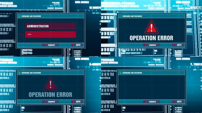 输入登录和密码后，在计算机屏幕上的数字系统安全警报错误消息上生成的操作错误警告通知。网络犯罪，计算机