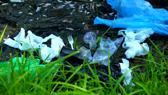 污染沼泽中的一次性塑料垃圾，不负责任的人的影响