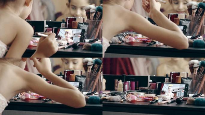 化妆师女孩博主在家录制带化妆化妆品的vlog视频