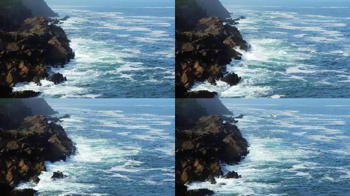 大西洋海浪冲破波涛汹涌的海崖