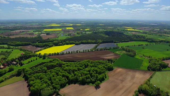 德国绿色牧场拼布农田的鸟瞰图