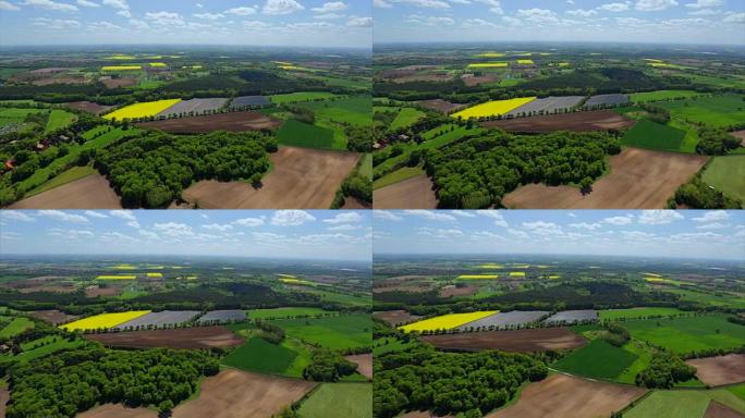 德国绿色牧场拼布农田的鸟瞰图