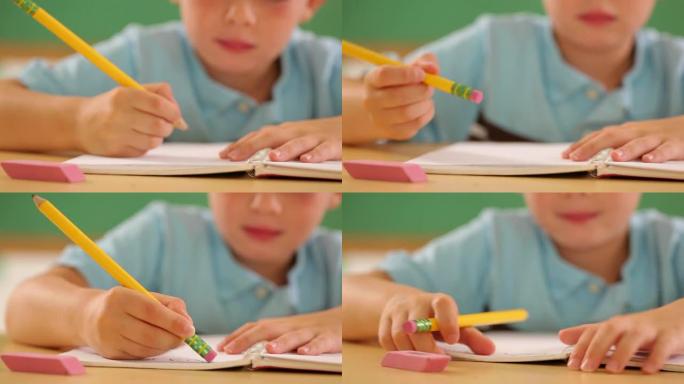 儿童写作和擦除外国孩子写作业