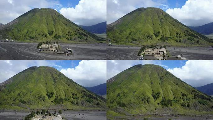 4K: 东爪哇布罗莫火山的鸟瞰图，印度尼西亚布罗莫火山的无人机摄像机的鸟瞰图