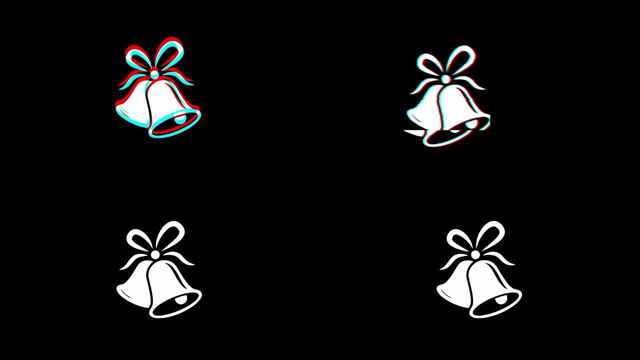 圣诞丝带蝴蝶结铃铛图标复古抽搐坏信号动画。