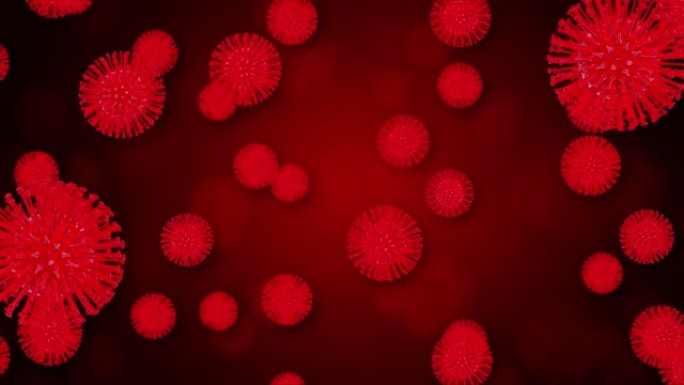 新型冠状病毒肺炎或冠状病毒2019日冕病毒3d渲染循环动画。带有粒子的红色蓝色日冕病毒。绿色屏幕背景