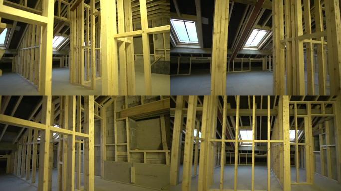 新建房屋的内部木制品/螺柱墙框架/漫游