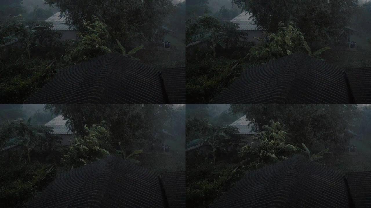 高清慢镜头:雨打在屋顶上