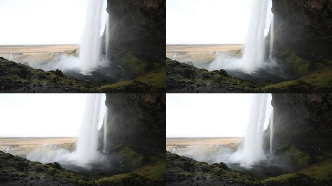 冰岛塞尔贾兰德斯福斯瀑布的平移镜头