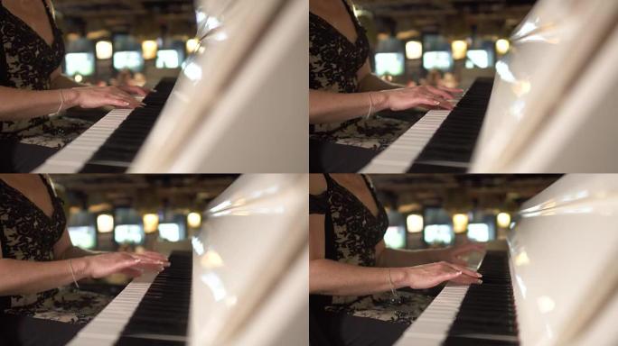 穿着裙子的女人弹钢琴