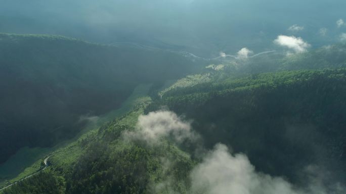 高原山间晨雾穿云佛光航拍