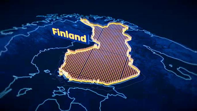 芬兰国家边界3D可视化，现代地图轮廓，旅行
