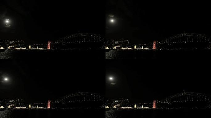 悉尼海港大桥和歌剧院超级月亮延时4k