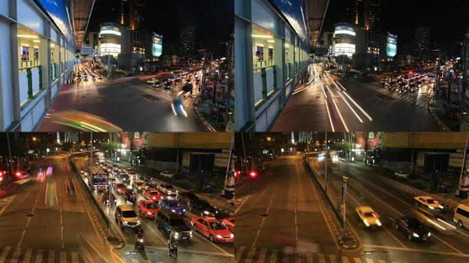 曼谷泰国城市景观穿城而过繁华都市都市夜色