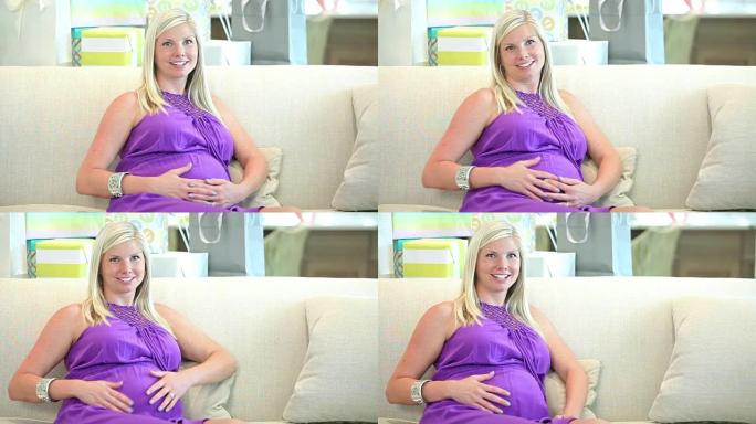 孕妇，背景中的婴儿淋浴礼物