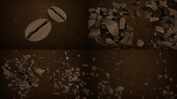 咖啡豆研磨机黑暗背景特写。慢动作3D渲染