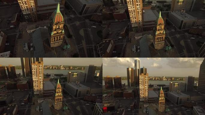底特律市中心的空中展示