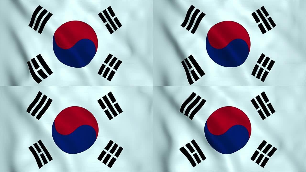 韩国国旗太极旗飘扬起伏