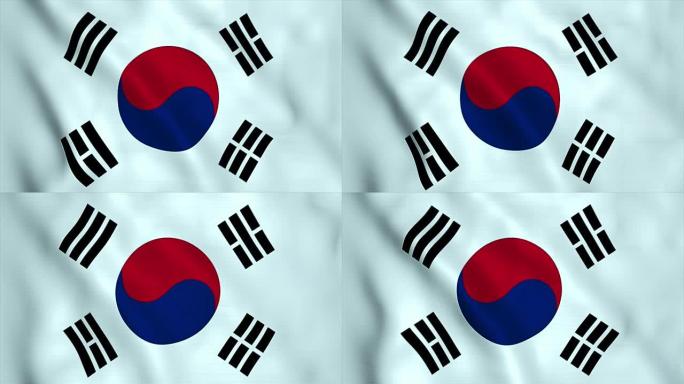 韩国国旗太极旗飘扬起伏