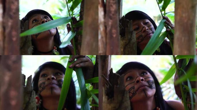 巴西土著年轻女子发现了来自瓜拉尼族的雨林