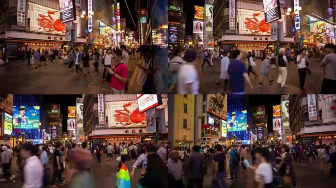 在Dotonbori Osakaa周围购物的人群的平移时间流逝