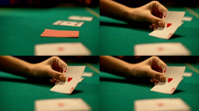 在扑克和21点中翻出红心的ace，幸运标志的赌场赌场老板