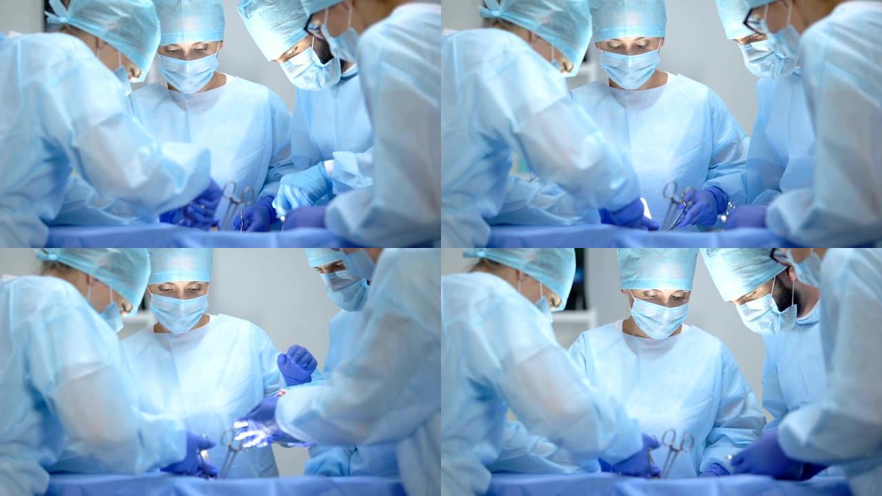 在现代医院进行胸外科手术的外科手术团队，健康