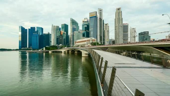 摩天大楼和美丽的天空是新加坡地标性金融商务区的延时。新加坡市区