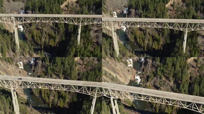 爱达荷州莫伊河峡谷大桥上的无人机飞行