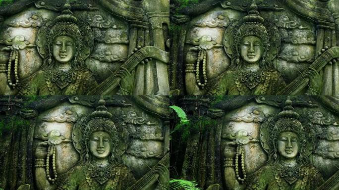 巴厘岛寺庙印度教风化壁画的平移