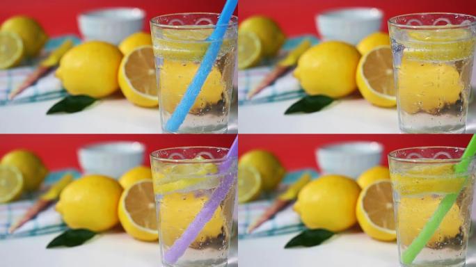 柠檬片苏打水-库存视频