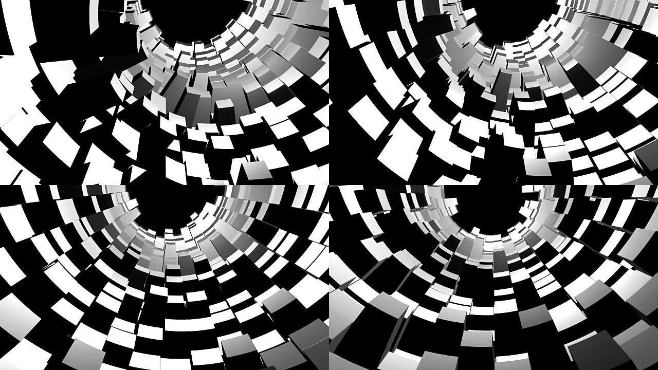 曲线隧道中的抽象三维立方体块