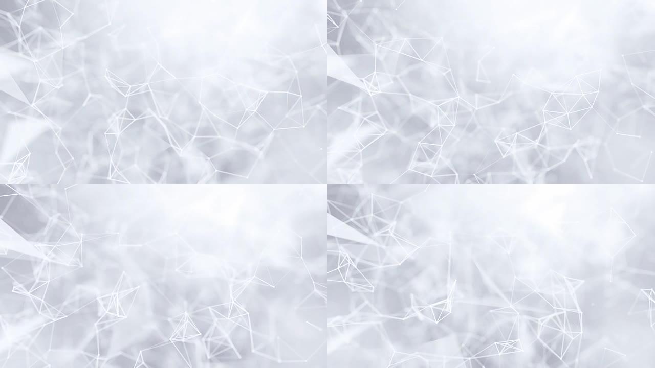 清洁白色丛幻想抽象技术和工程背景与原始有机运动与移动的数字，线和点丛网络背景线无缝循环动画