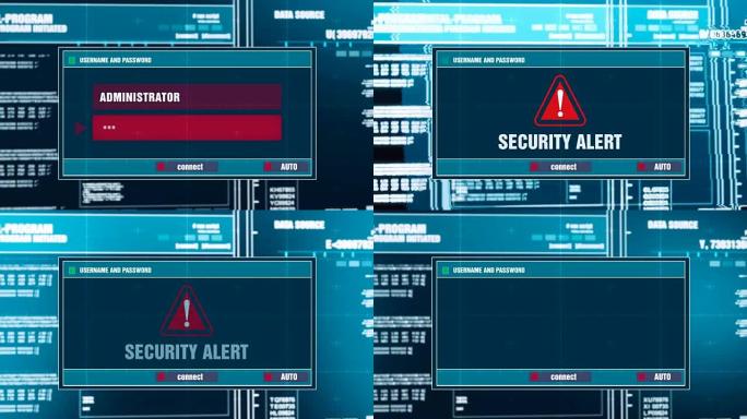 输入登录名和密码后，在计算机屏幕上的数字系统安全警报错误消息上生成的安全警报警告通知。网络犯罪，计算