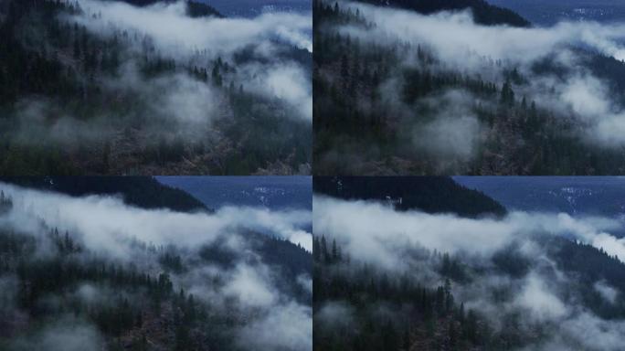 蒙大拿州库卡努萨湖上方山坡上的雾-无人机射击