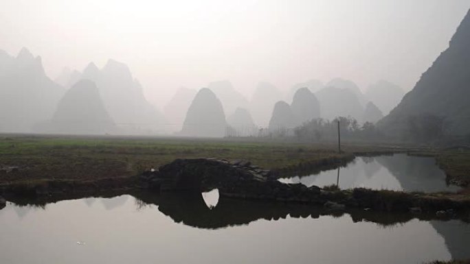 玉龙河日出，杨家，桂林，广济，中国。