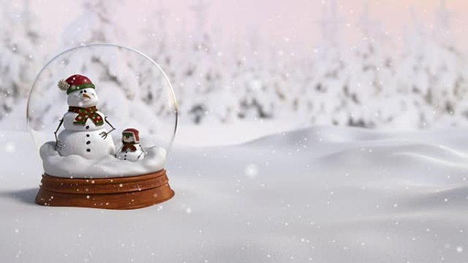 圣诞雪球4k动画与父子雪人在暴风雪中