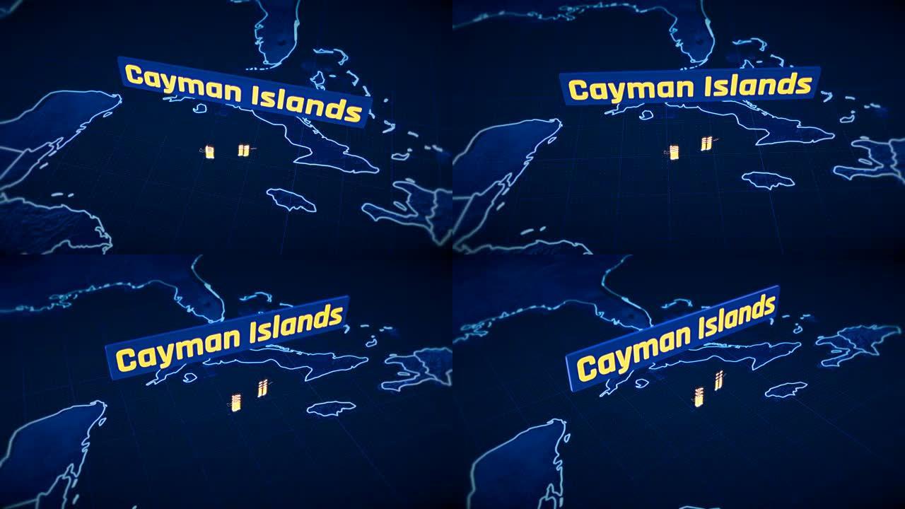 开曼群岛国家边界3D可视化，现代地图轮廓，旅行
