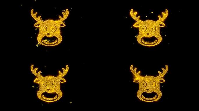 圣诞驯鹿图标符号金色粒子汇聚通道三维动画