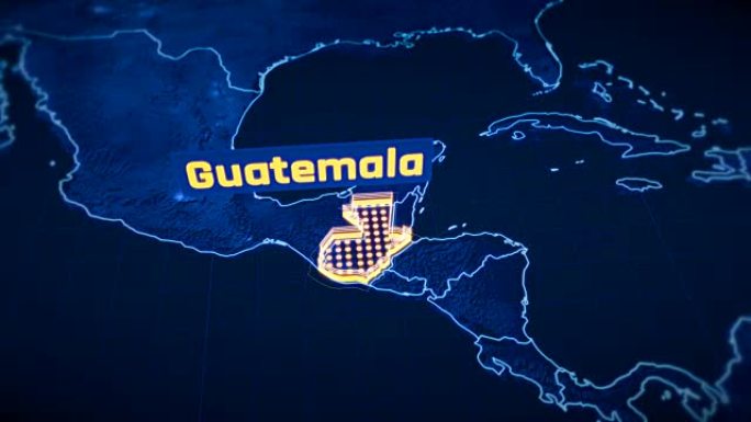 危地马拉国家边界三维可视化，现代地图轮廓，旅行