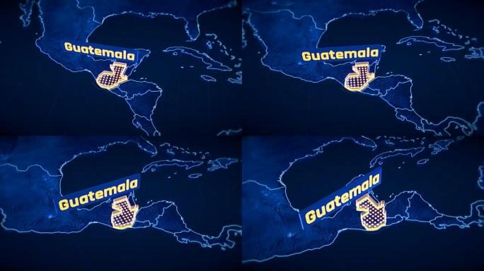 危地马拉国家边界三维可视化，现代地图轮廓，旅行