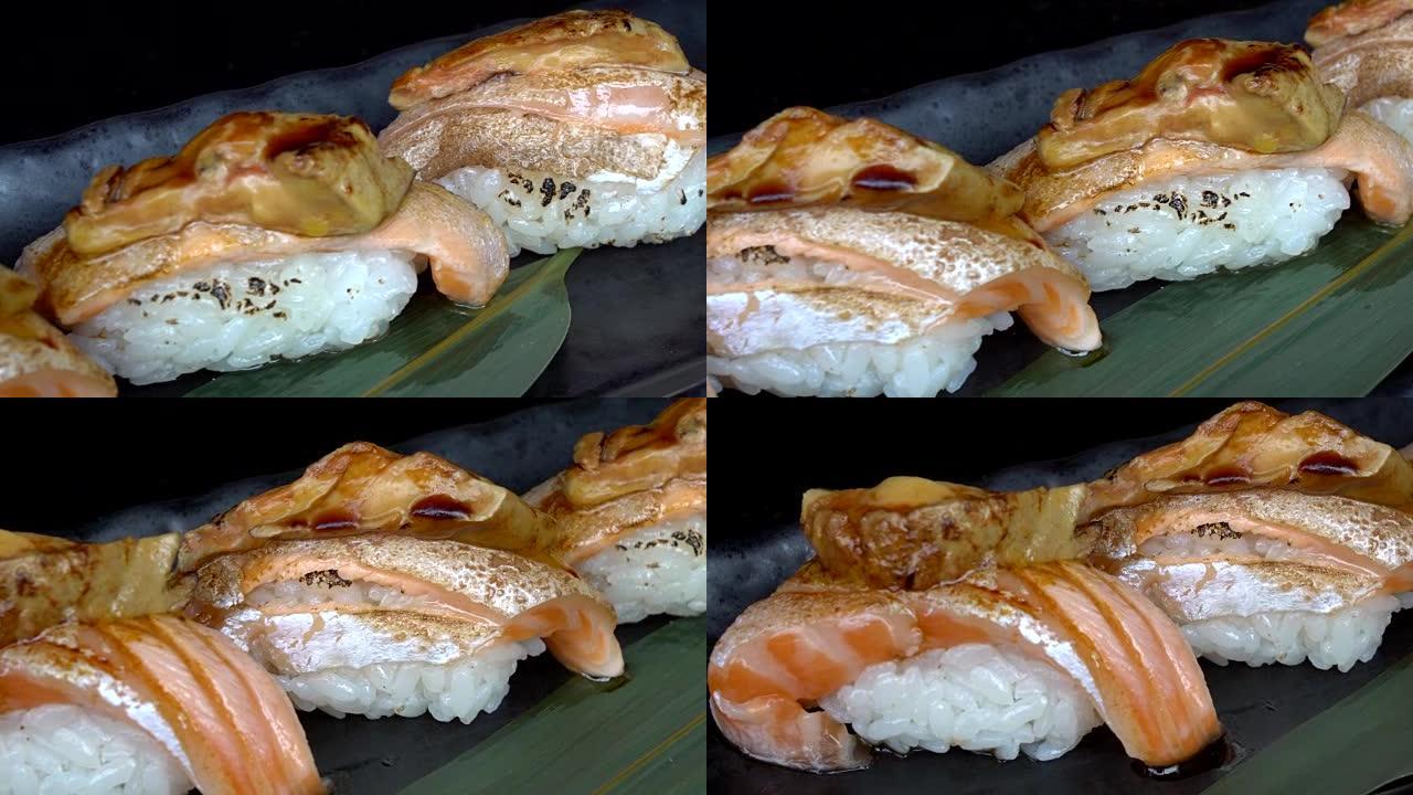 鲑鱼寿司与鹅肝on top