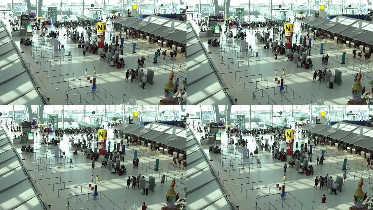 机场4k慢动作人群旅行者。