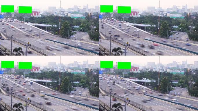 4K: 交通的鸟瞰图曼谷繁忙的高速公路