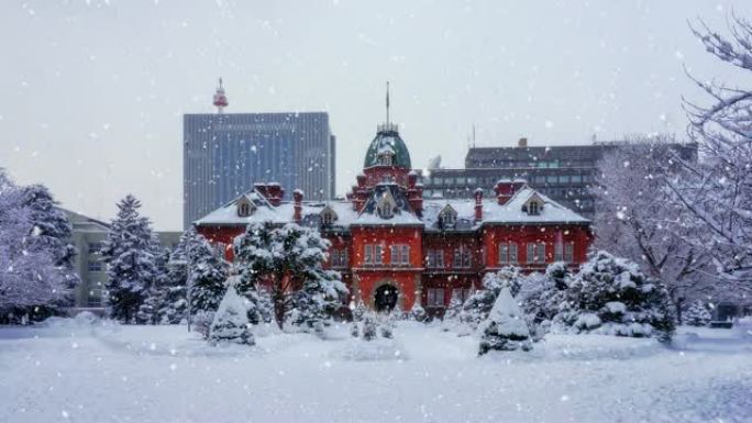 日本北海道札幌市前北海道公所下雪。