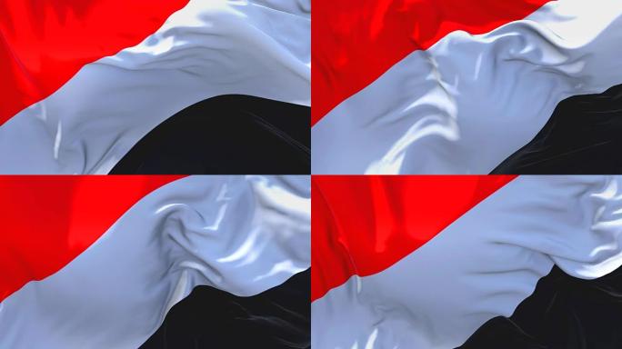 海国国旗迎风飘扬的慢动作动画。4K逼真的织物纹理旗帜平稳吹在一个刮风的日子连续无缝循环背景。
