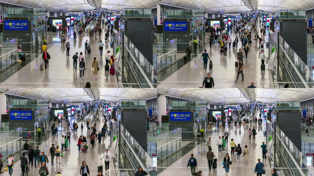 中国香港机场出发区人群的时间流逝
