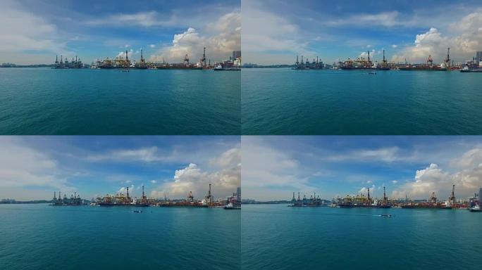 新加坡带集装箱船的工业港口鸟瞰图