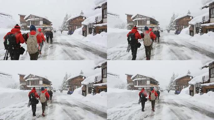 白川子世界遗产日本的游客人群降雪