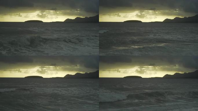 日落时阿基尔岛上的龙骨湾